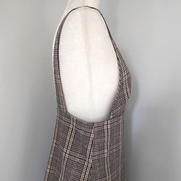 Zara Dress Brown Tan Plaid Pinafore Jumper Mini Dress Sequin Detail Size Medium - Picture 6 of 12